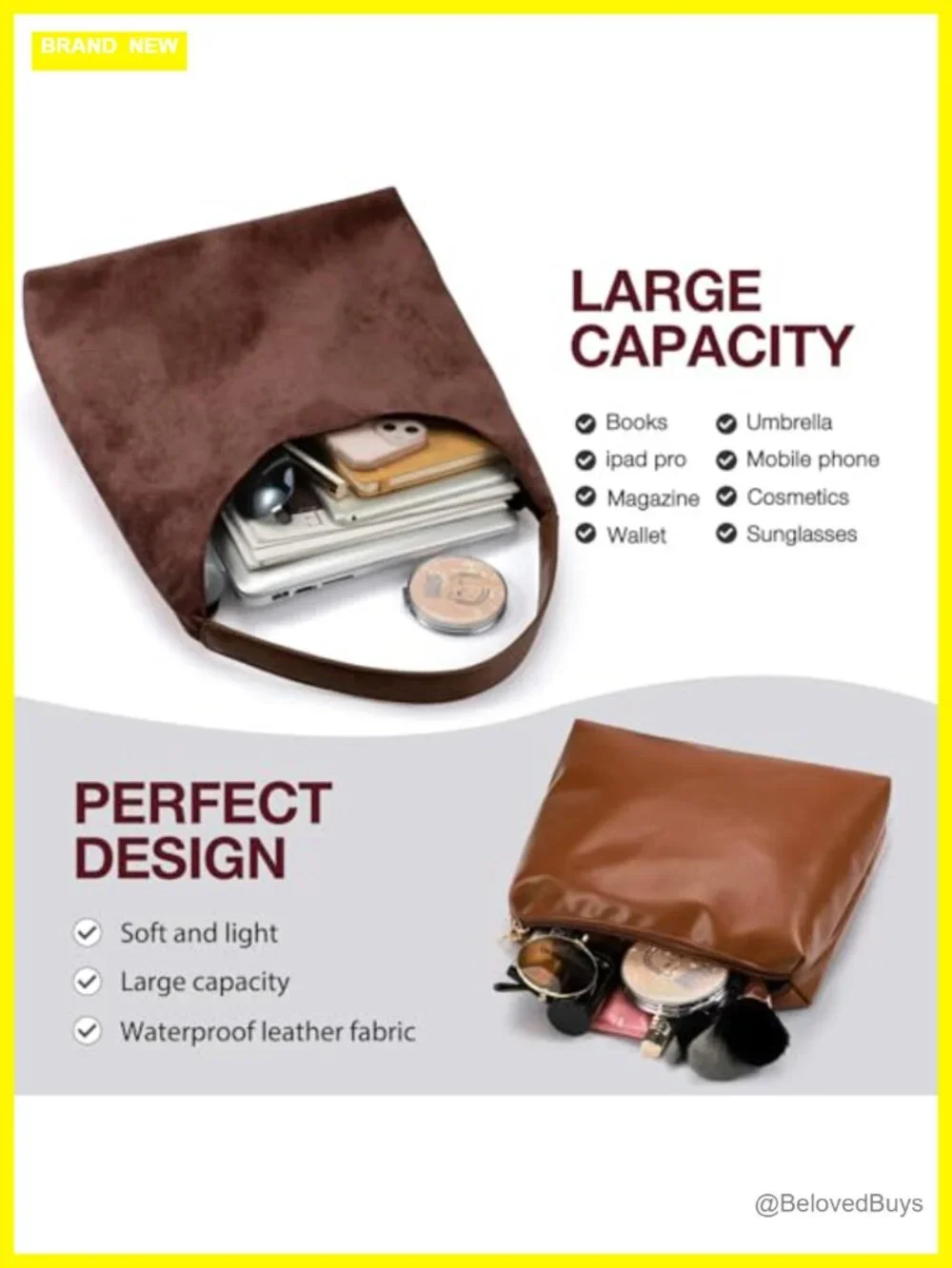 Vegan Leather Purse Set Slouchy Hobo Shoulder Bag & Suede Tote Bag